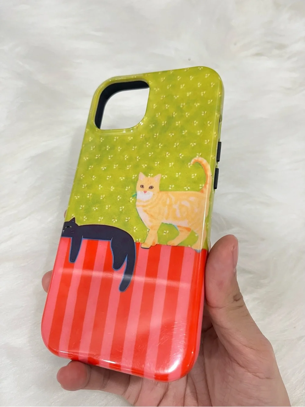 Green & Red Whimsical Cat Pattern Phone Case - Cute Cat Design